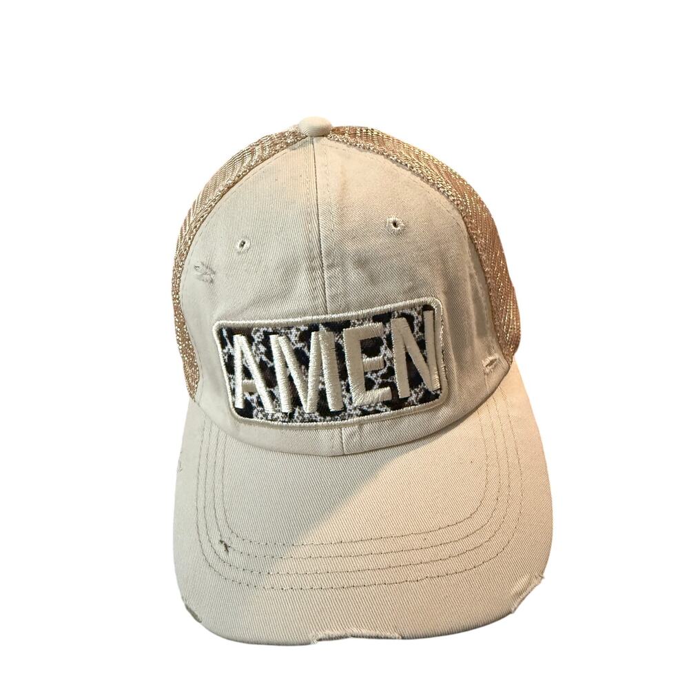 Amen Distressed Cap. NWT . Khaki Trucker Hat.